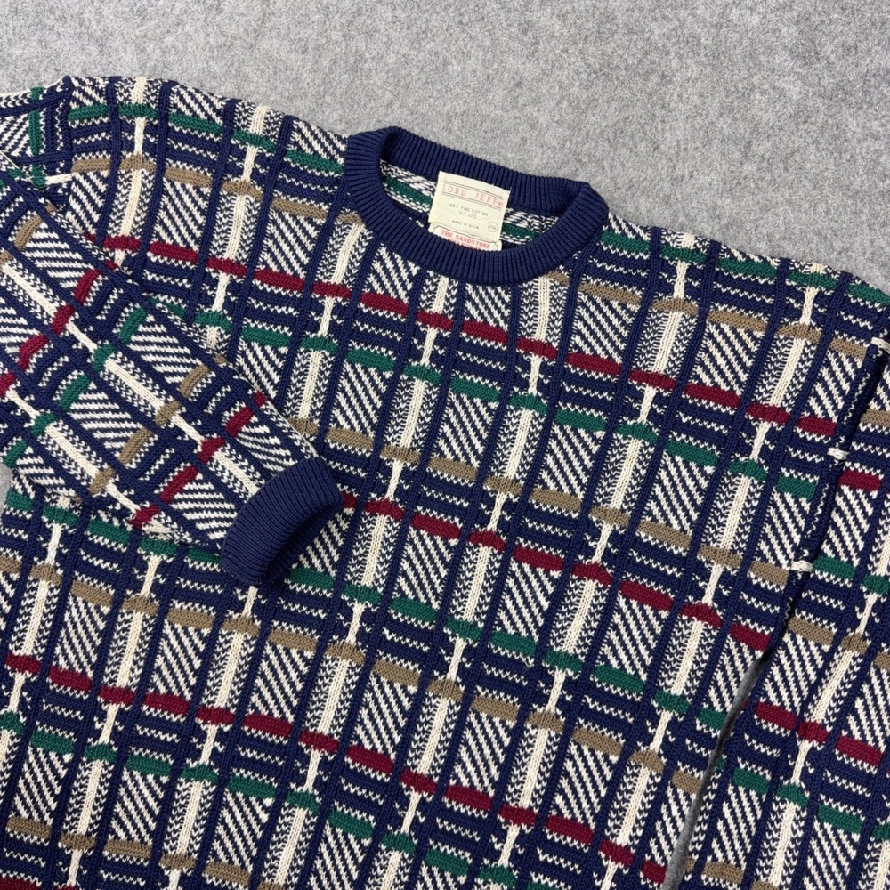 VTG Lord Jeff Sweater Mens 2XL Blue Sandstone Collection Cotton Jute 80s 90s USA